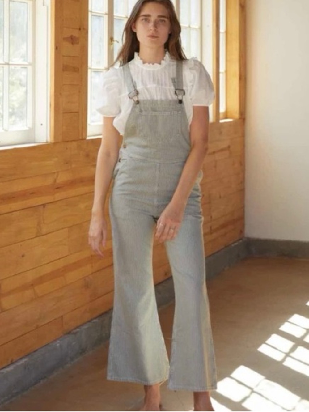 Christy Dawn Light Blue Railroad Striped Overalls Jumpsuit